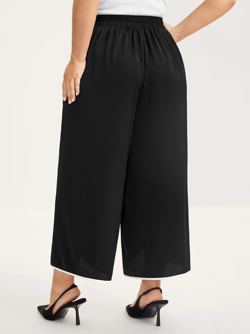Color Contrast Split Wide-Leg Pants