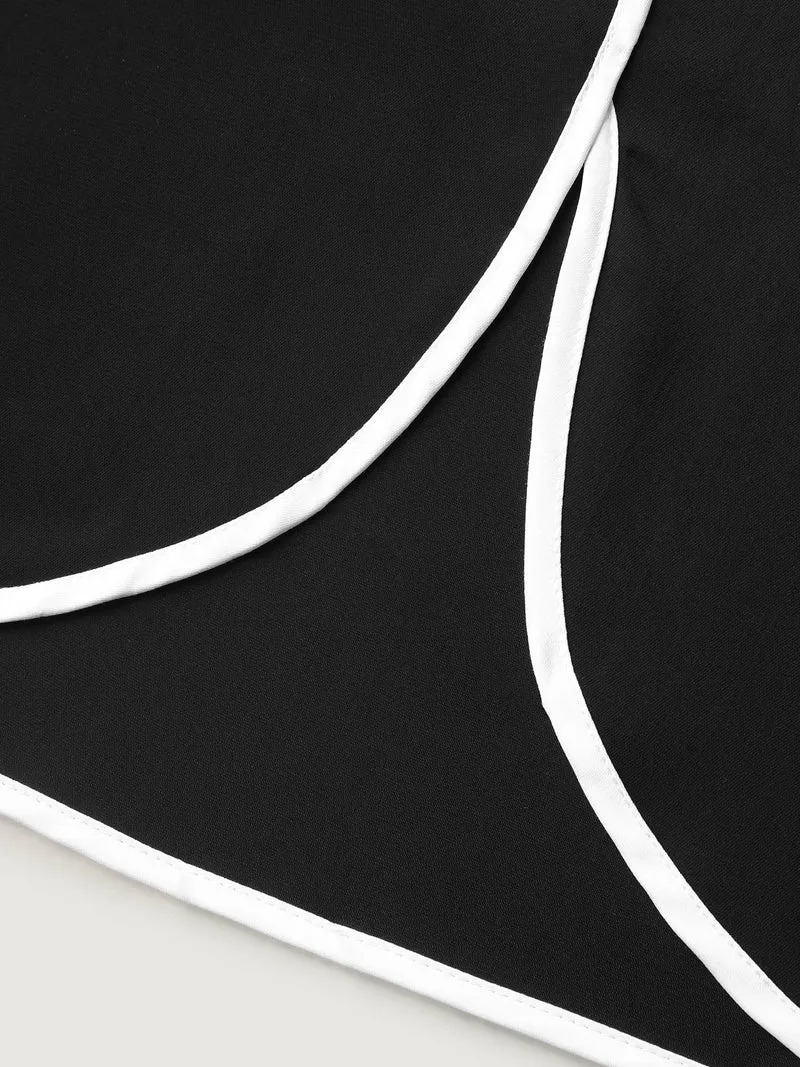 Color Contrast Split Wide-Leg Pants