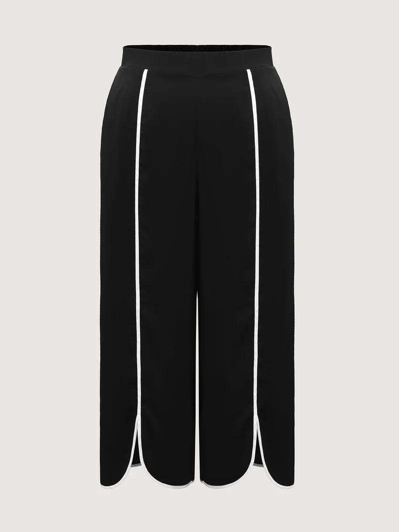 Color Contrast Split Wide-Leg Pants