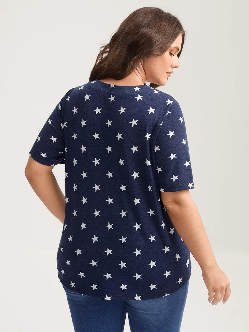 Star Print Crisscross Neck Tie T-Shirt