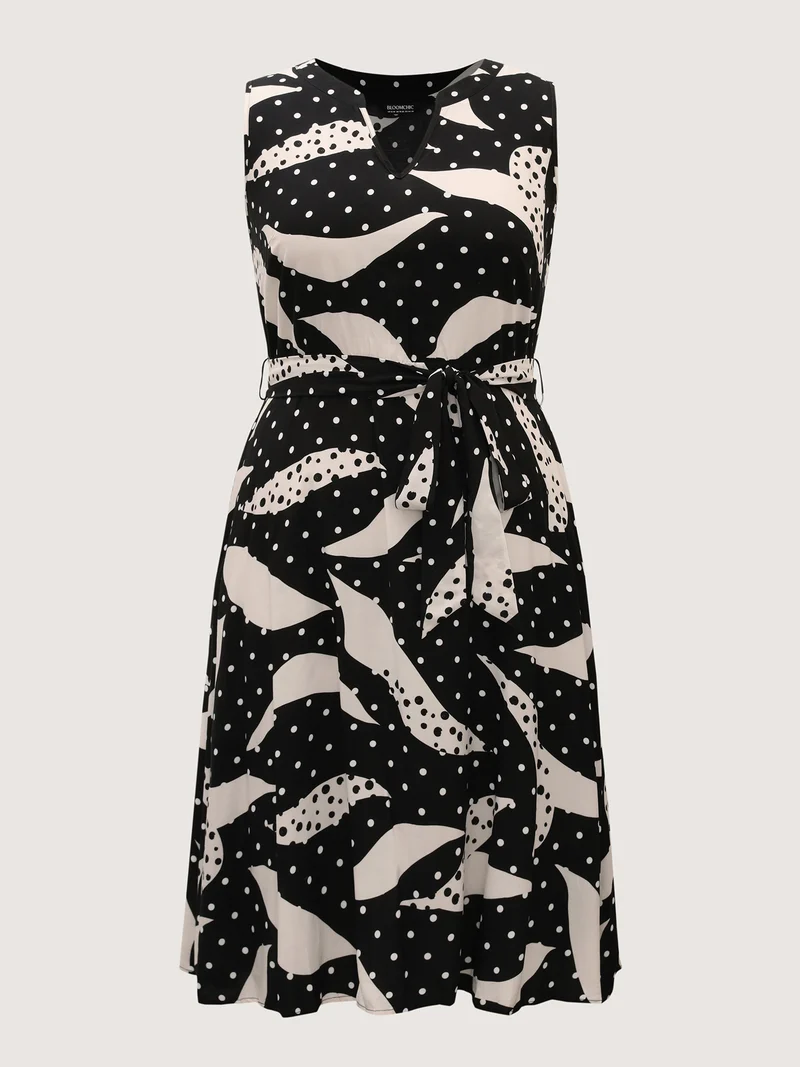 Geometric Print Pleated Midi Dress