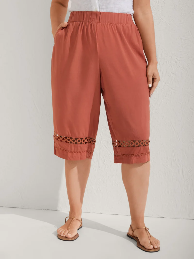 Lace Trim Plain Straight-Leg Pants