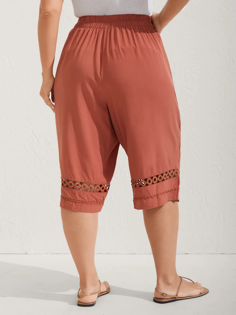 Lace Trim Plain Straight-Leg Pants