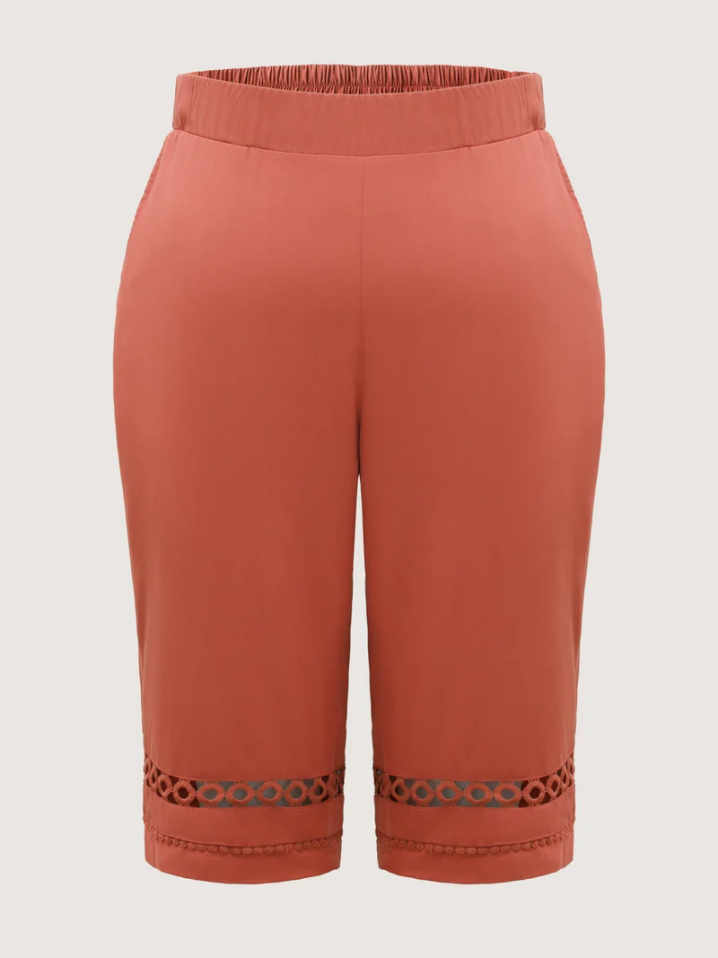 Lace Trim Plain Straight-Leg Pants