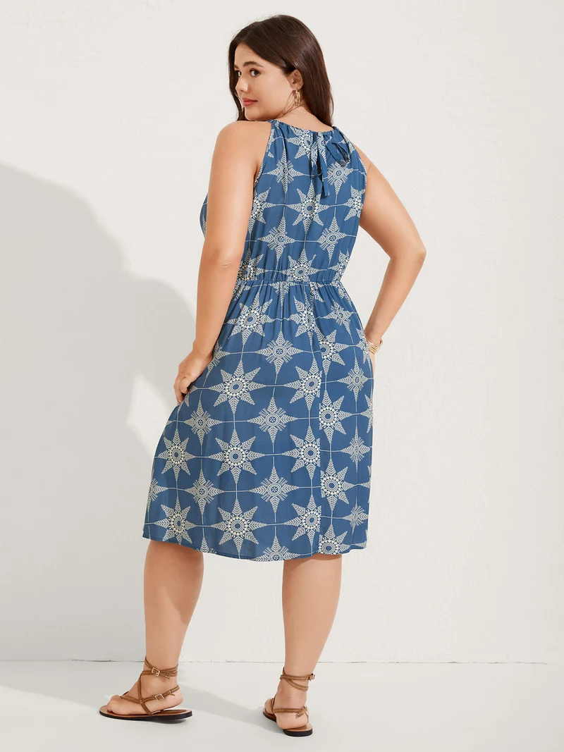 Starry Print Sleeveless Pockets Midi Dress