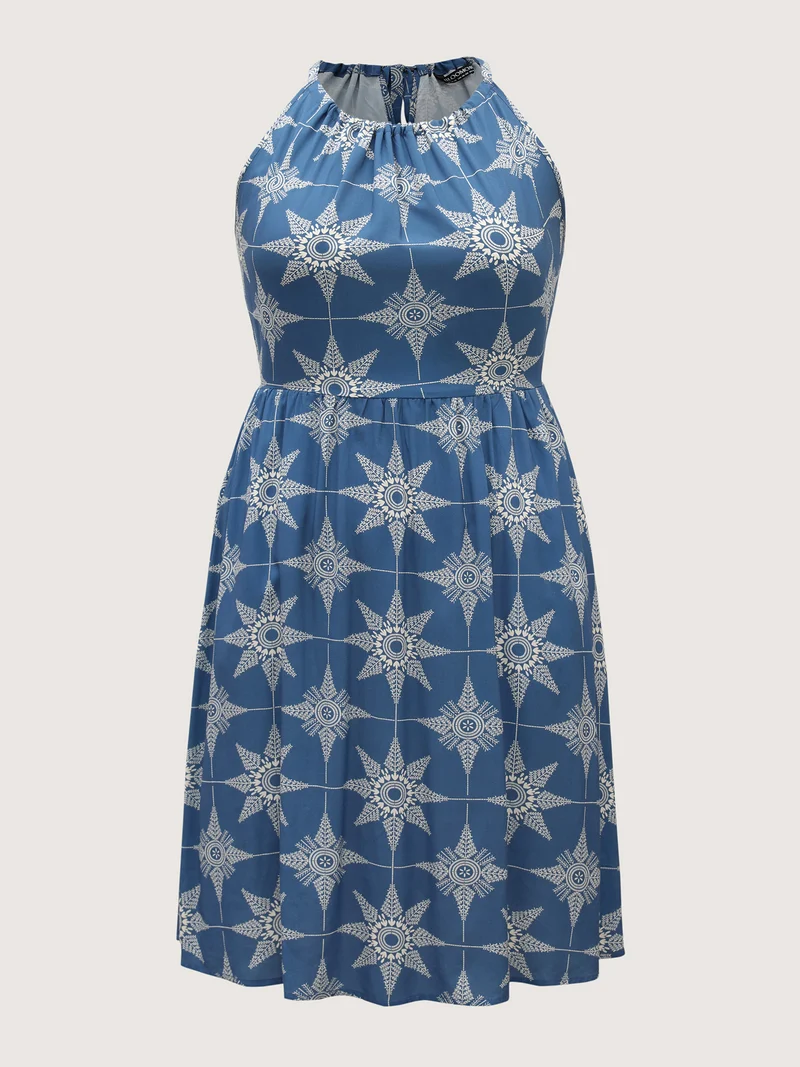 Starry Print Sleeveless Pockets Midi Dress