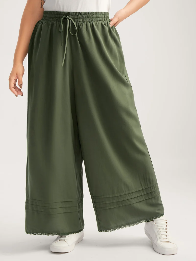 Waist Drawstring Wide-Leg Pleated Pants