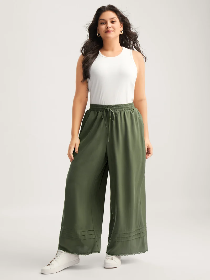 Waist Drawstring Wide-Leg Pleated Pants