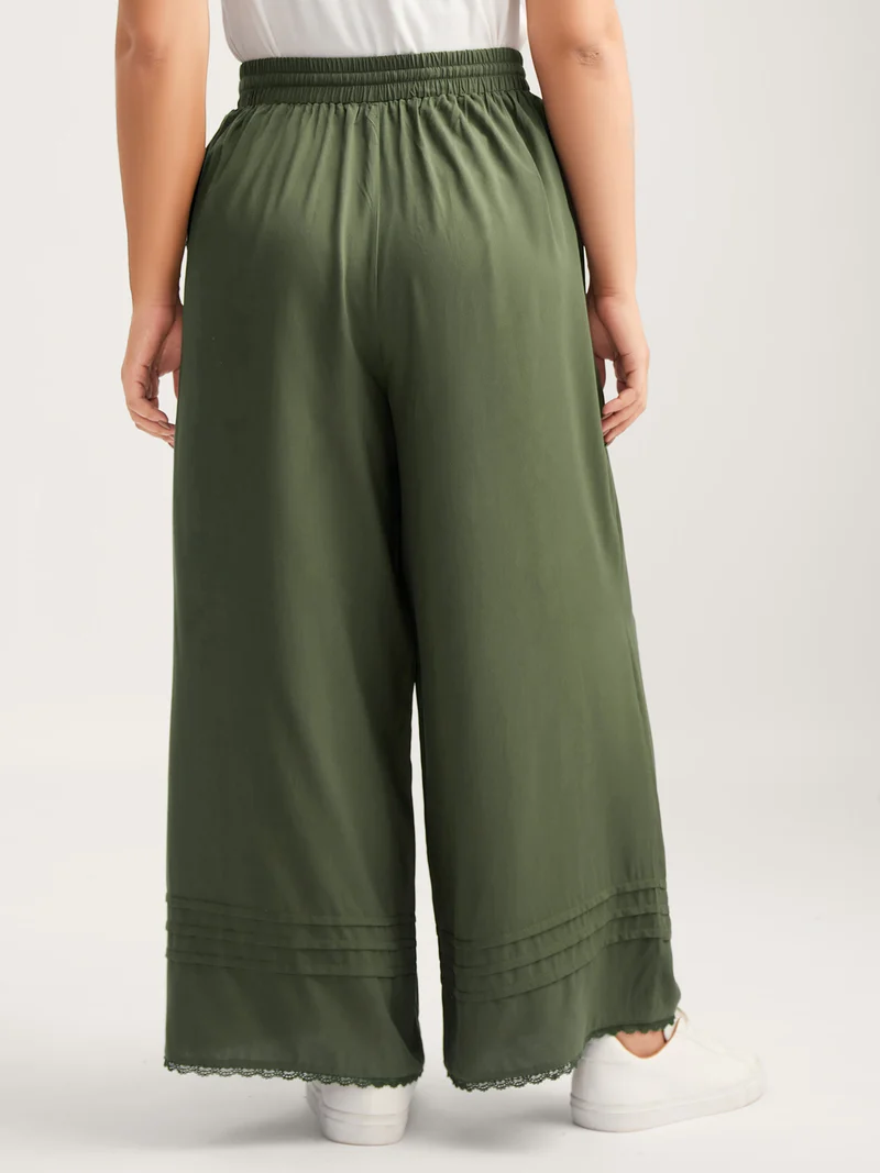 Waist Drawstring Wide-Leg Pleated Pants