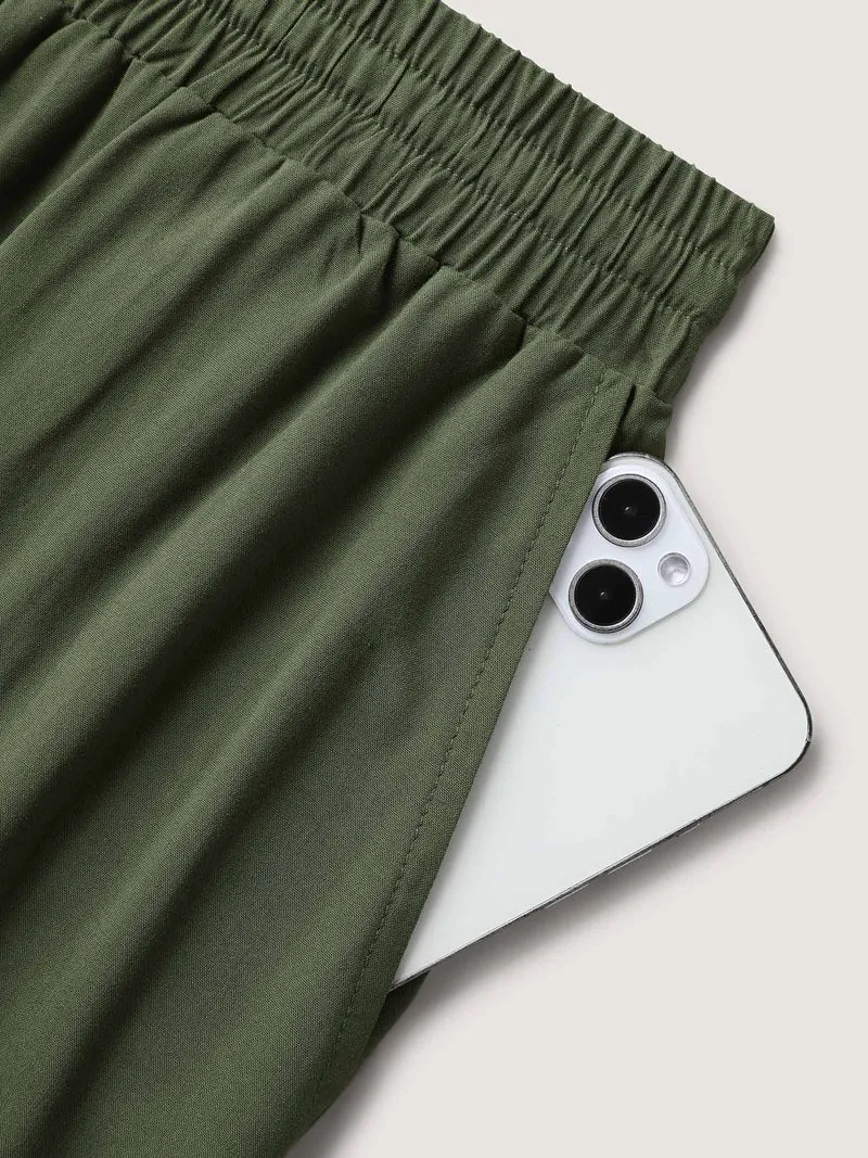 Waist Drawstring Wide-Leg Pleated Pants