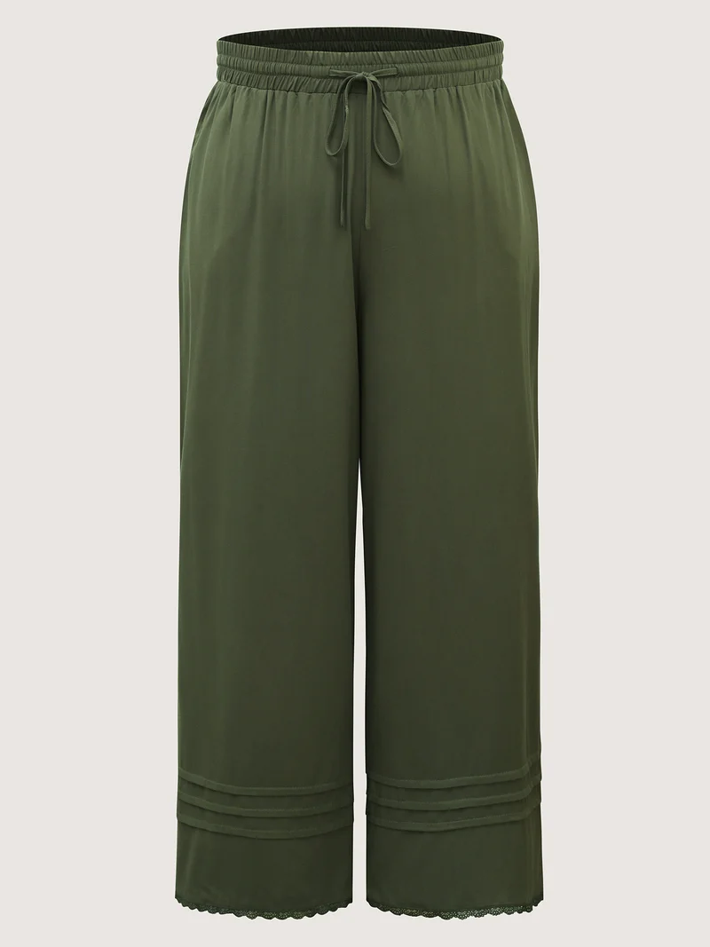 Waist Drawstring Wide-Leg Pleated Pants