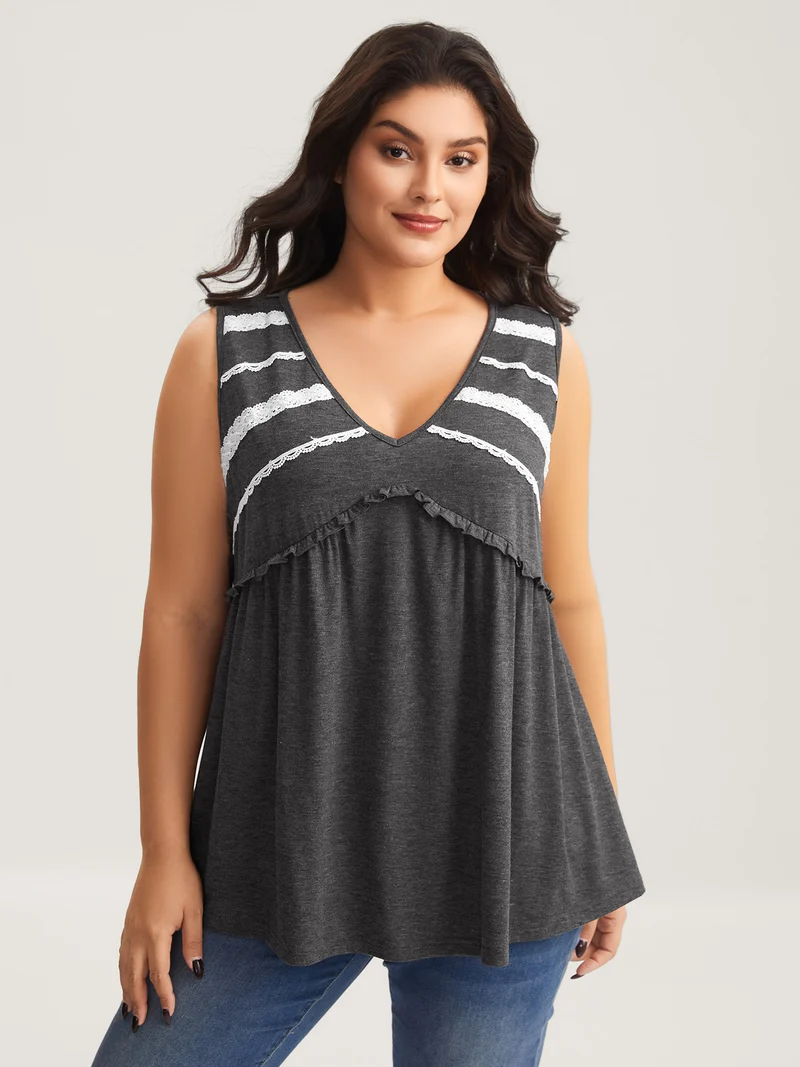 Lace Trim V-Neck Tank Top