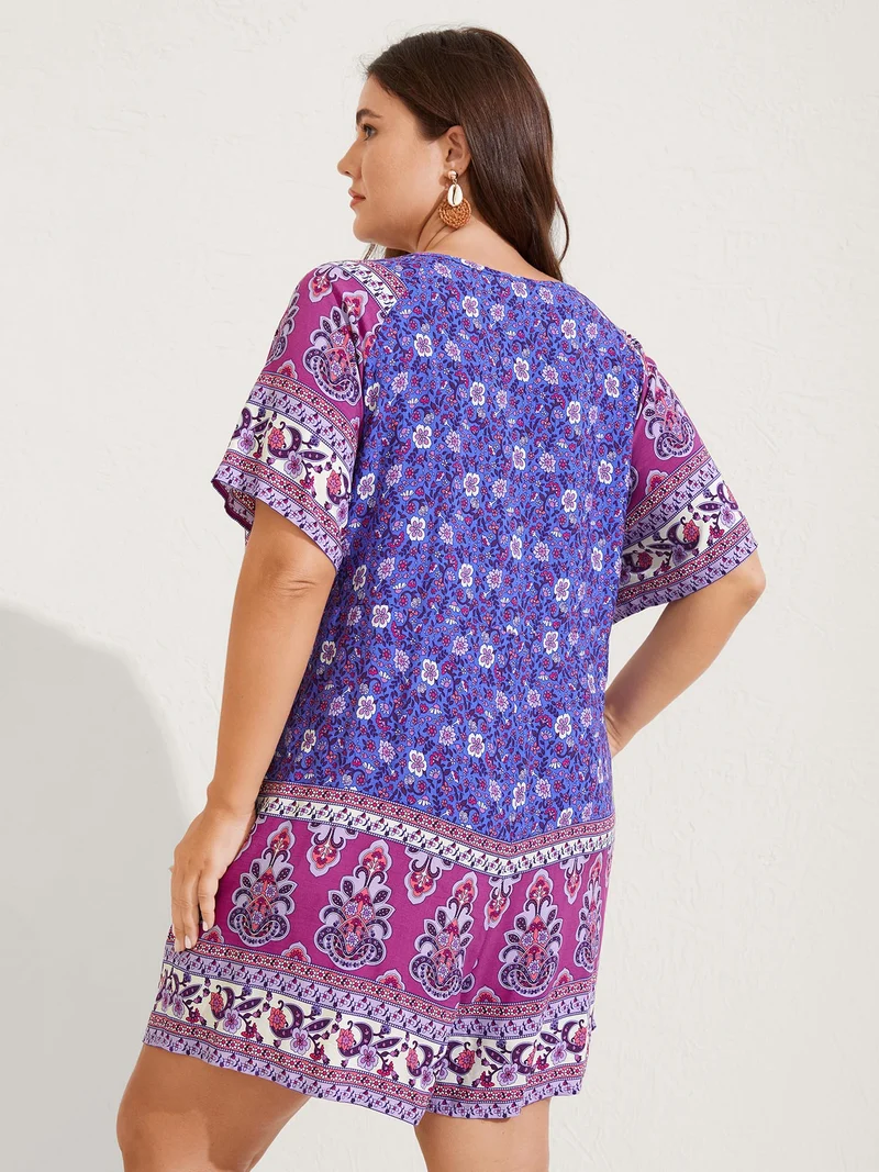Boho Print Tie Front Breezy Romper