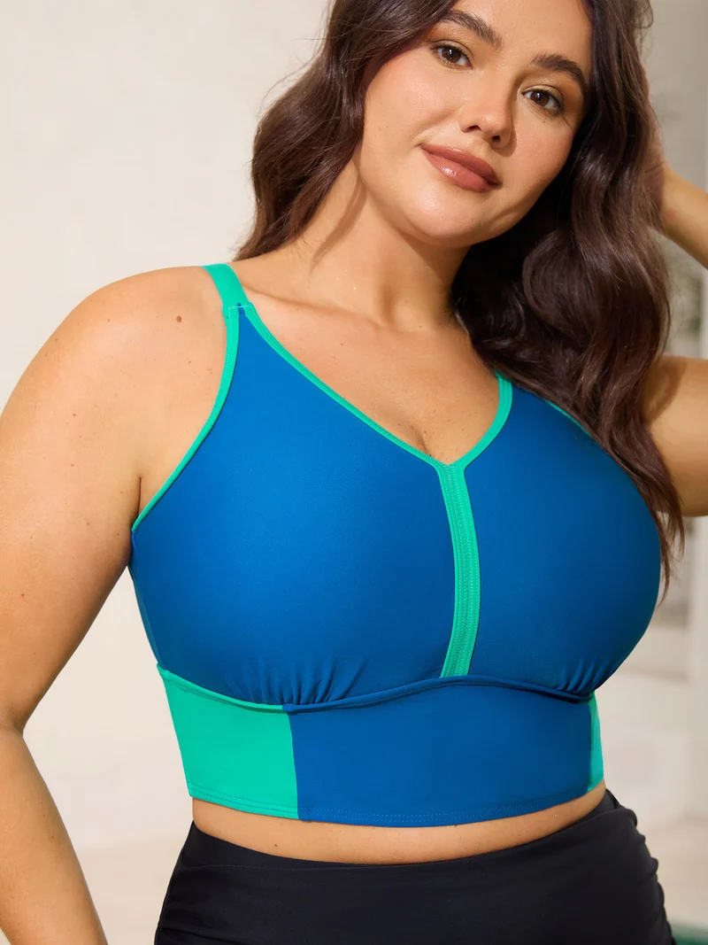 Color Contrast V-Neck Swim Top