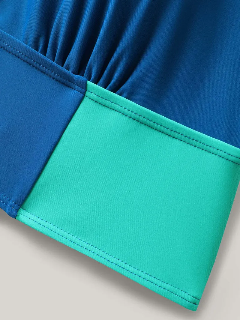 Color Contrast V-Neck Swim Top