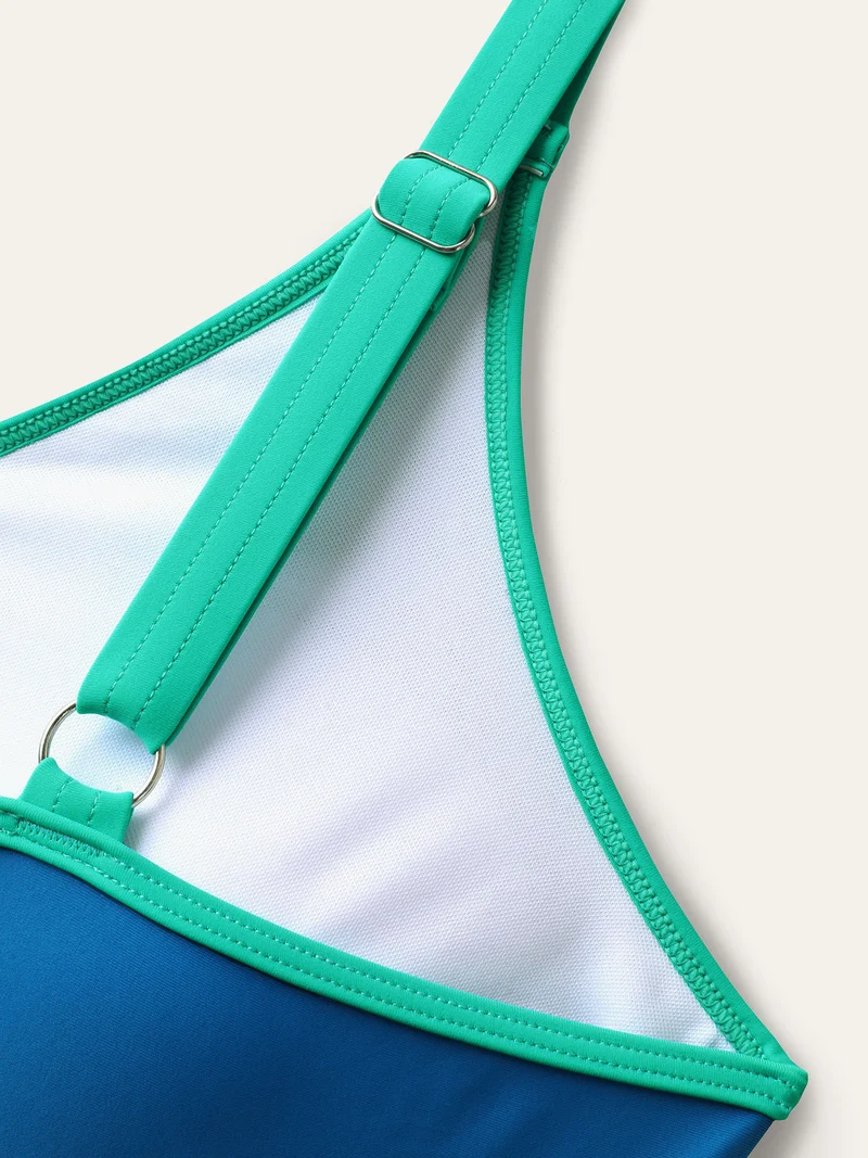 Color Contrast V-Neck Swim Top
