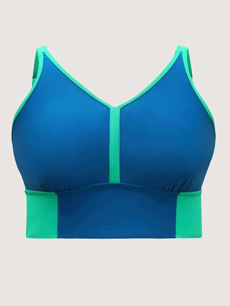 Color Contrast V-Neck Swim Top