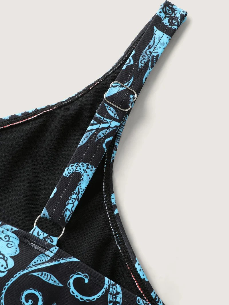 Boho Floral Print Ruched One-Piece Swimsuit