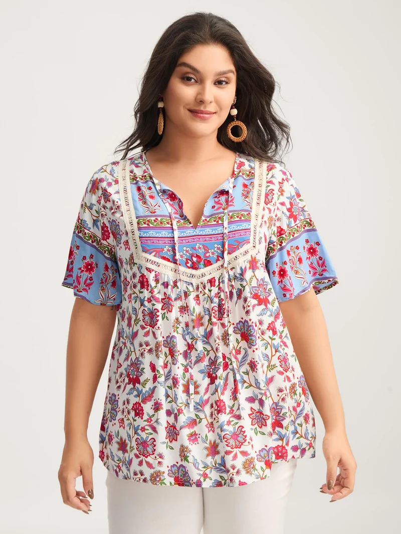 Floral Print Color Contrast Blouse