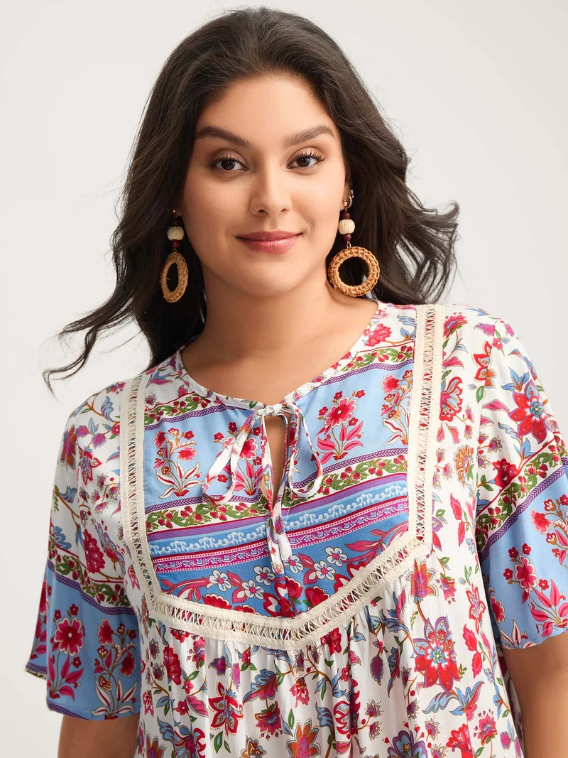 Floral Print Color Contrast Blouse