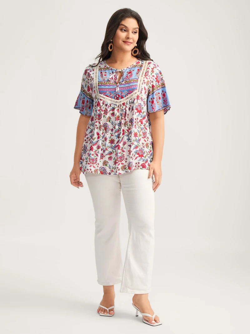 Floral Print Color Contrast Blouse