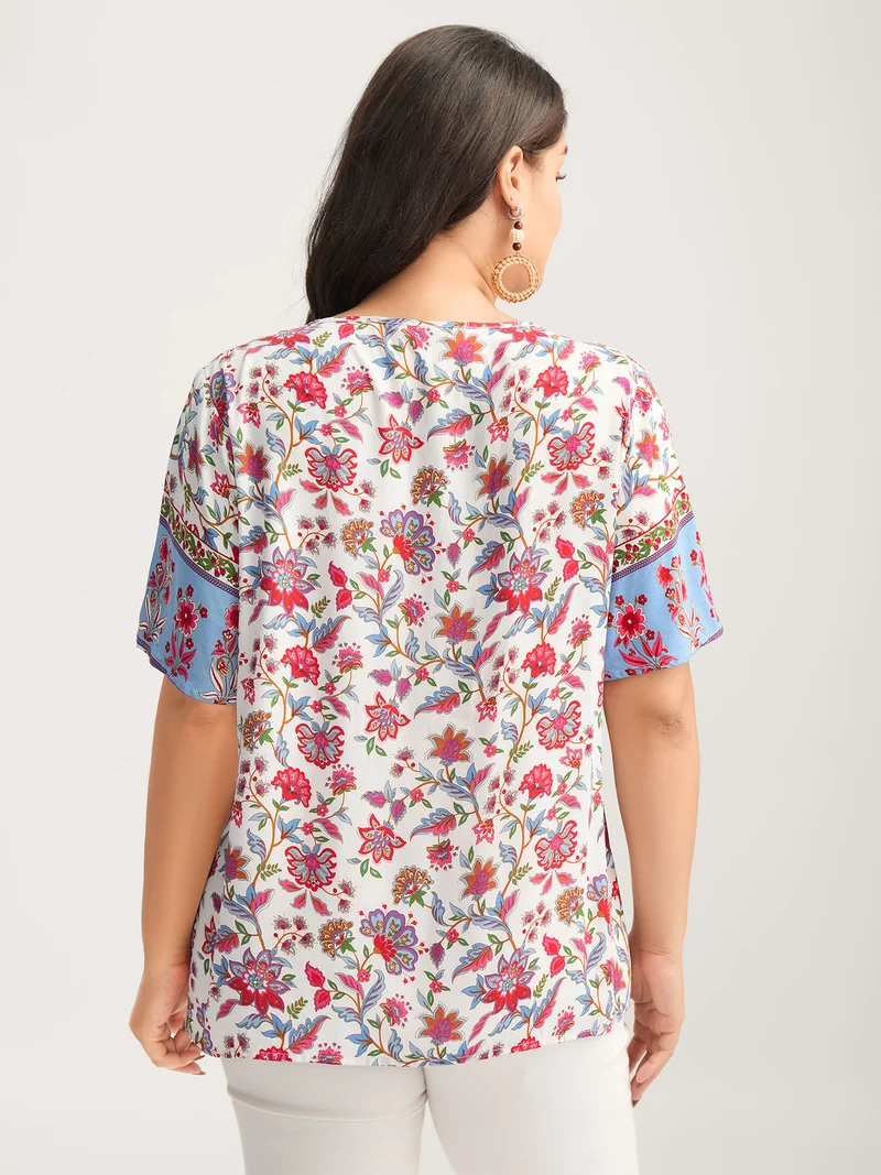 Floral Print Color Contrast Blouse