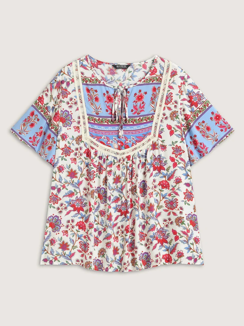 Floral Print Color Contrast Blouse