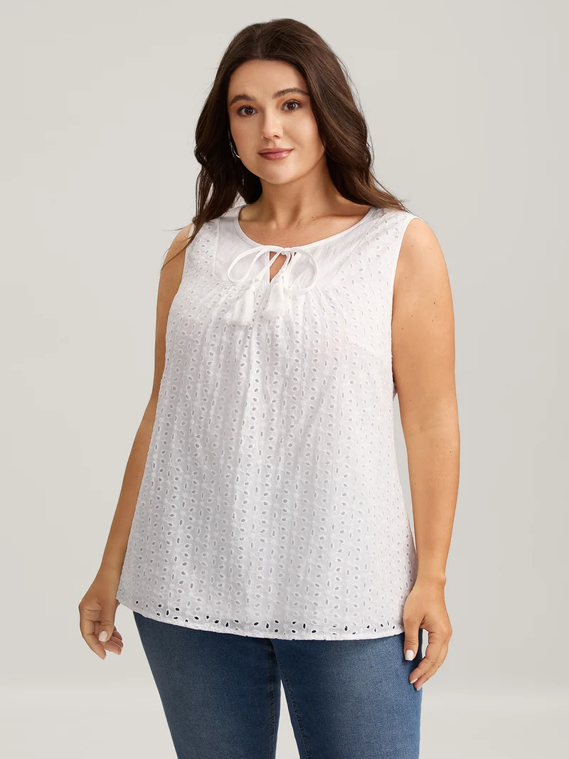 Cotton Eyelet Embroidered Tank Top