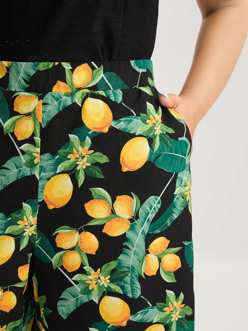 Citrus Print Wide-Leg Pants