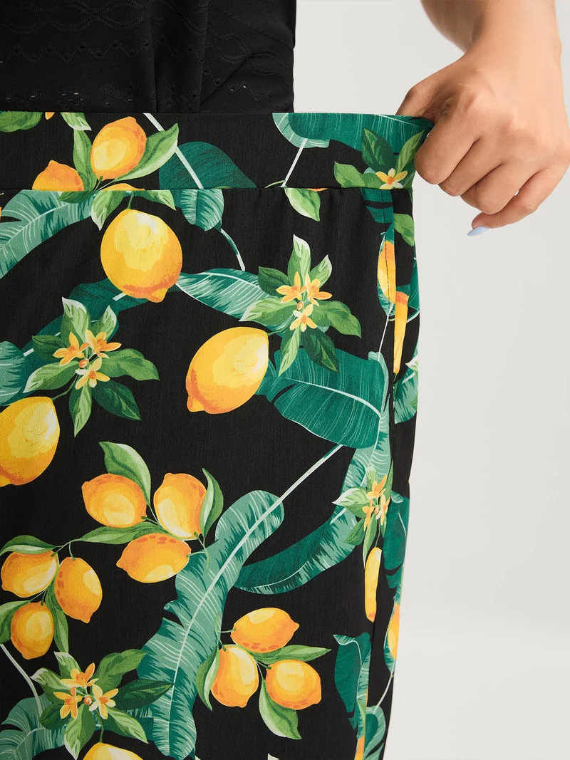 Citrus Print Wide-Leg Pants