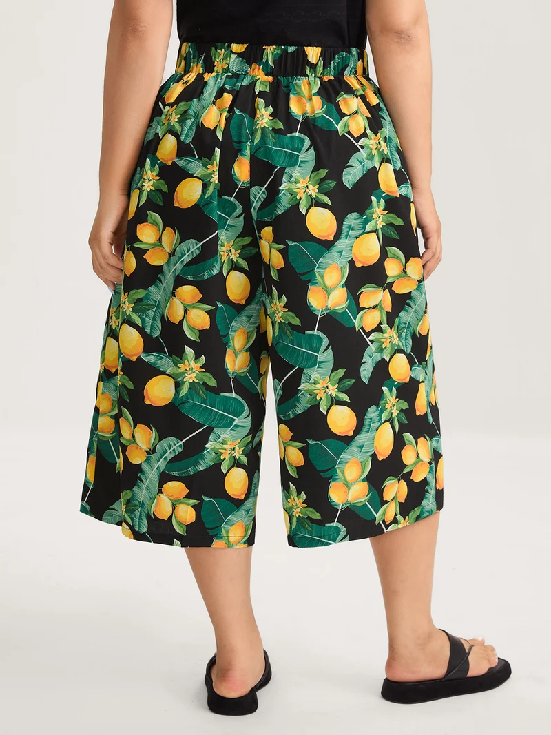 Citrus Print Wide-Leg Pants