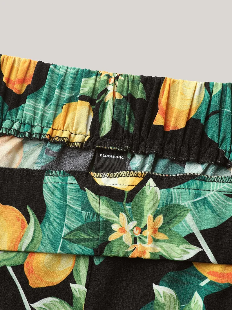 Citrus Print Wide-Leg Pants
