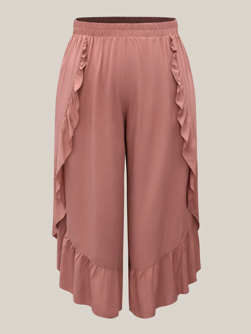 Lotus Leaf Edge Solid Wide-Leg Pants