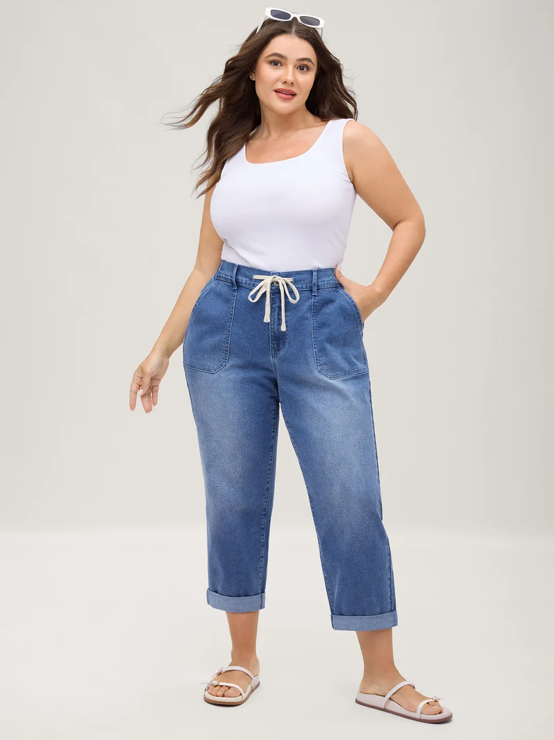 Stretch No-Gap Elastic Waist Jeans
