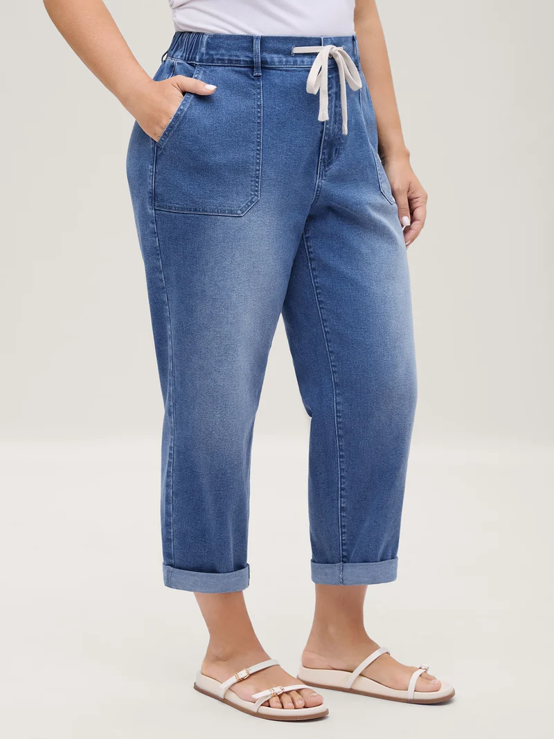 Stretch No-Gap Elastic Waist Jeans