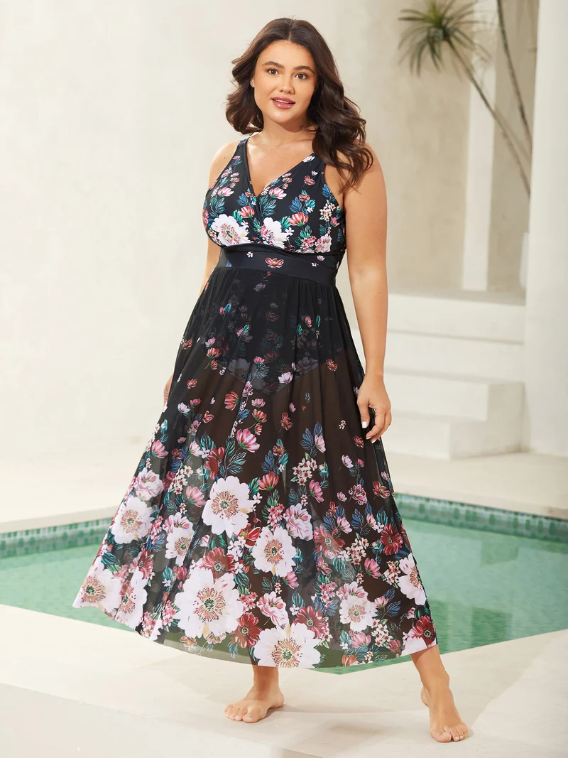 Two-Piece Floral Print Sarong, Swimsuit