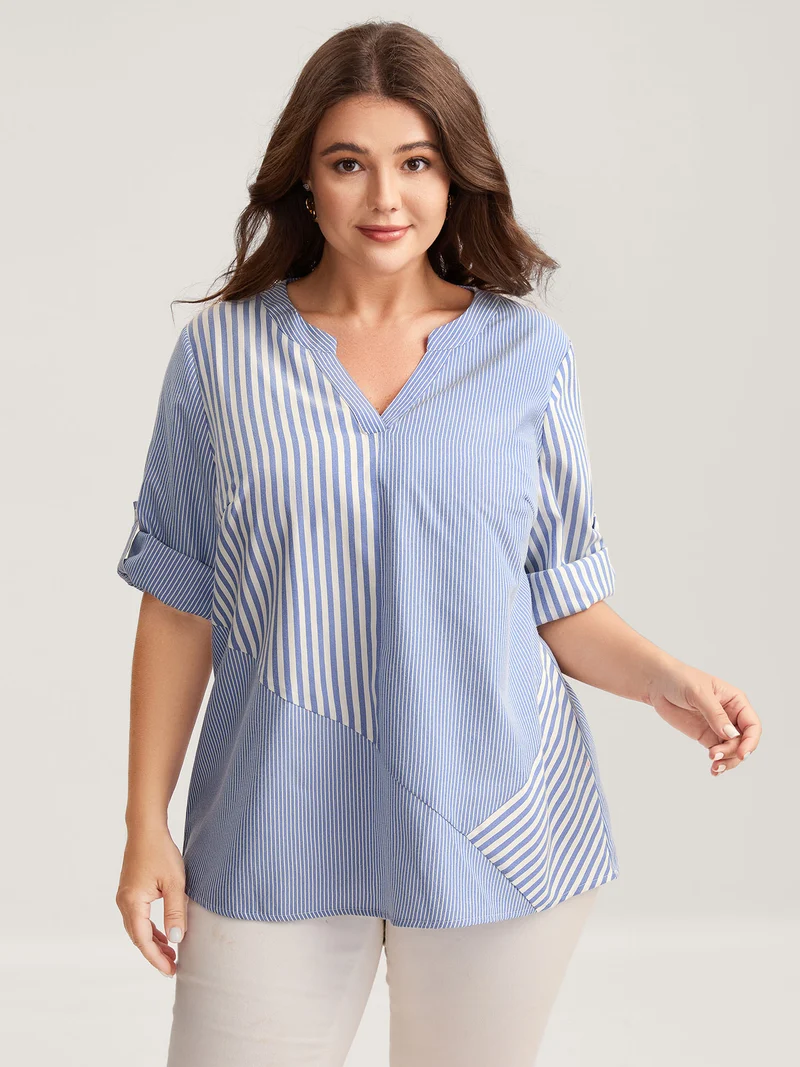 Modern Stripes Notched Collar Blouse