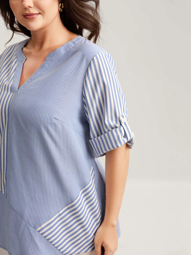 Modern Stripes Notched Collar Blouse