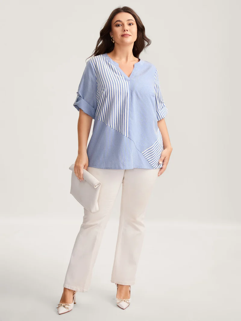 Modern Stripes Notched Collar Blouse
