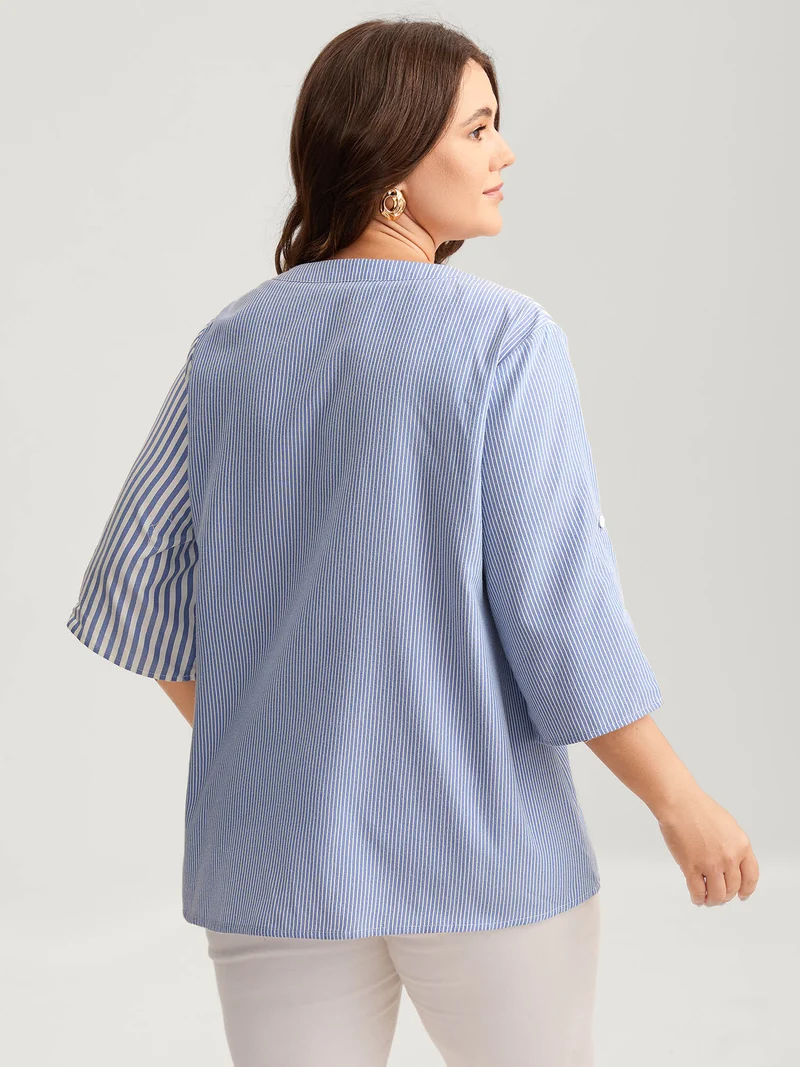 Modern Stripes Notched Collar Blouse