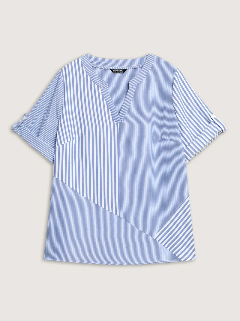 Modern Stripes Notched Collar Blouse