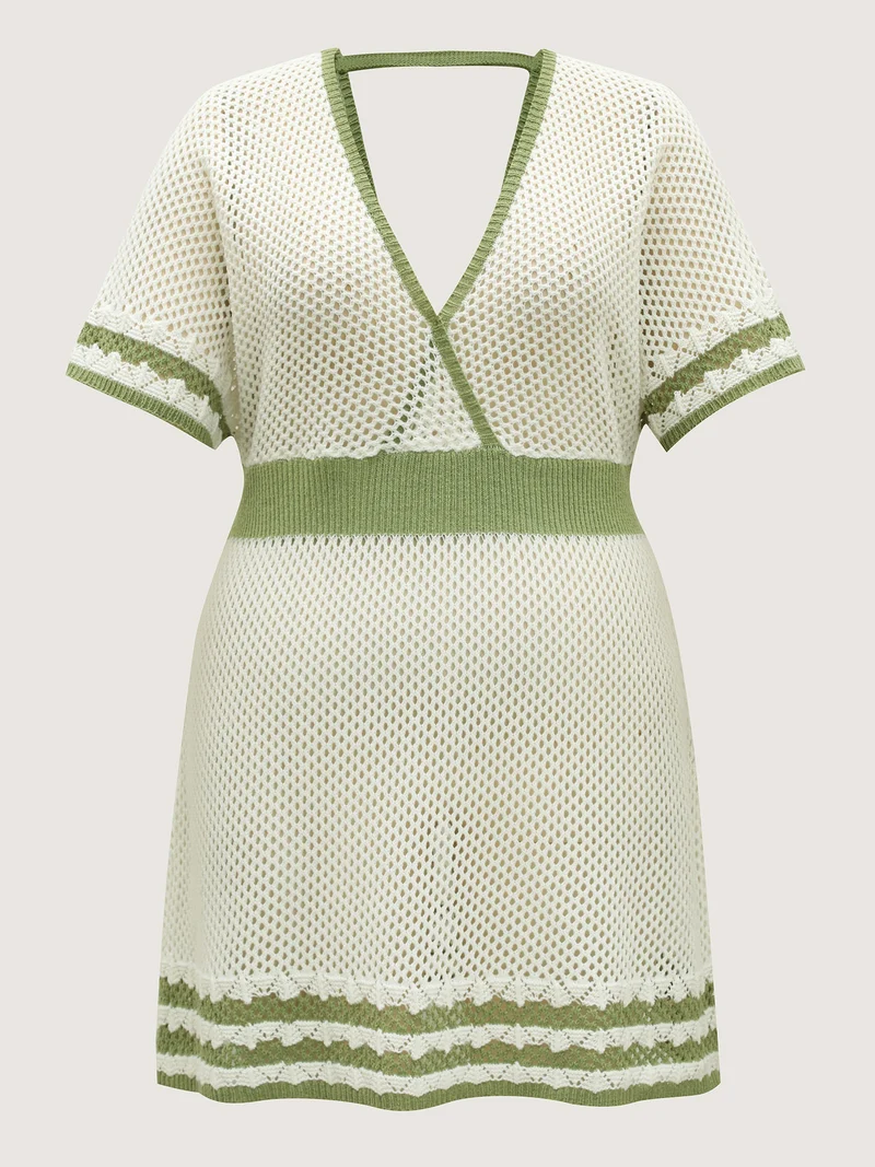 Color Contrast Backless Surplice Swim Cover-Up