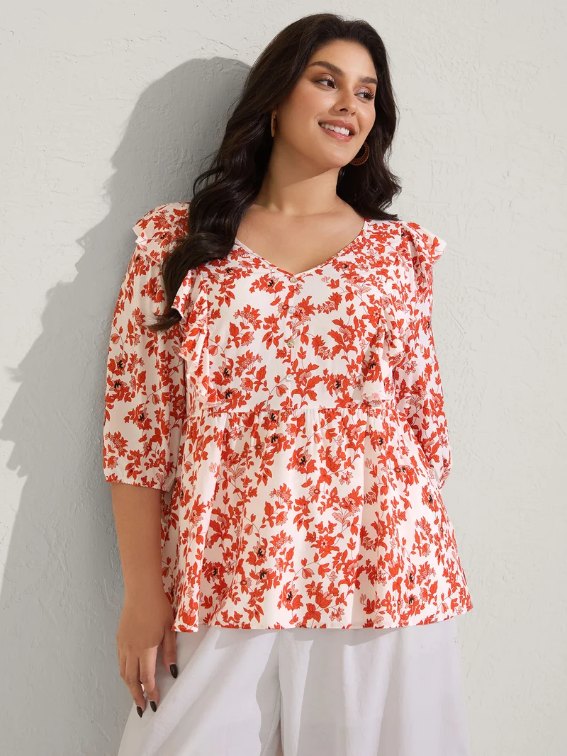 Sunkissed Florals Ruffled Trim Blouse