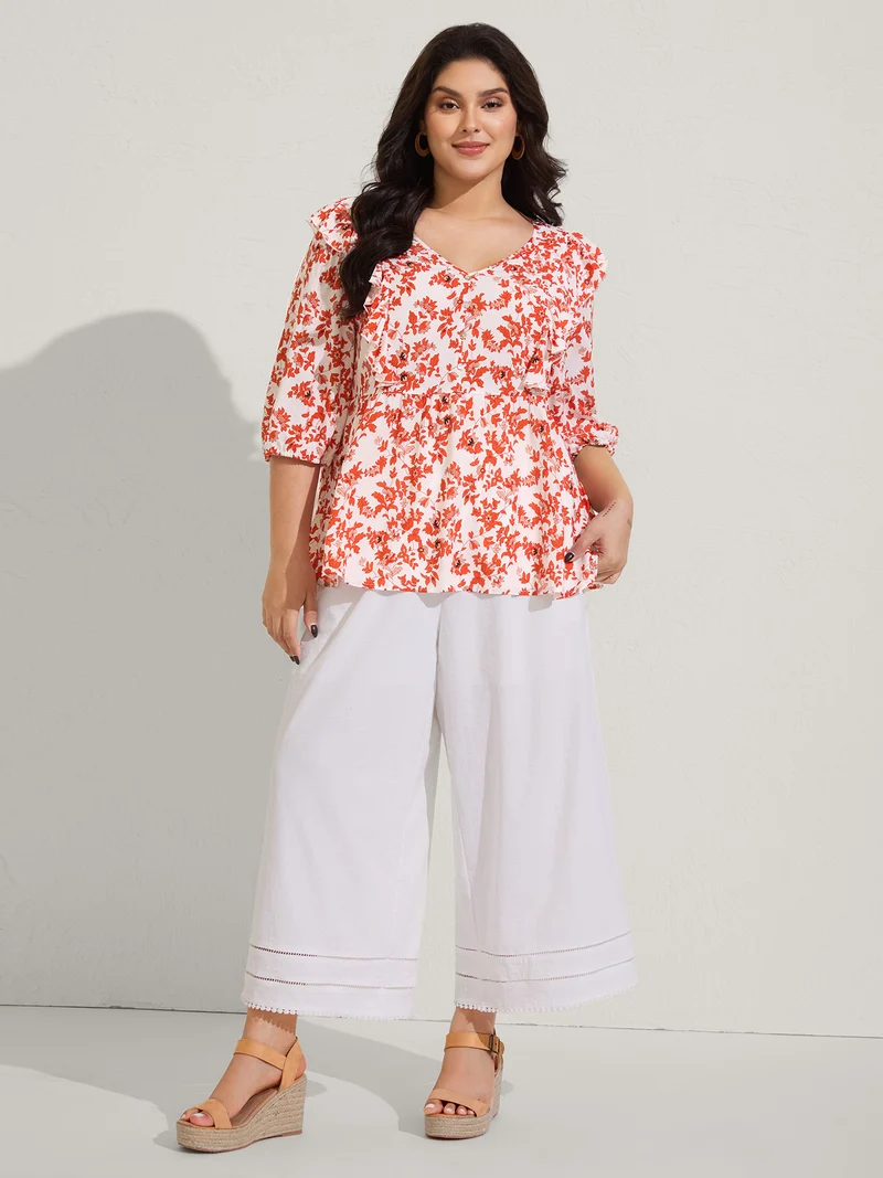 Sunkissed Florals Ruffled Trim Blouse