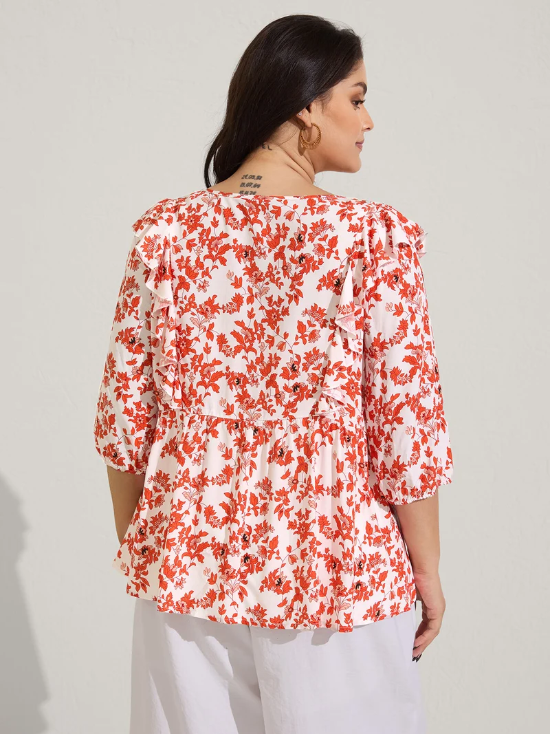 Sunkissed Florals Ruffled Trim Blouse