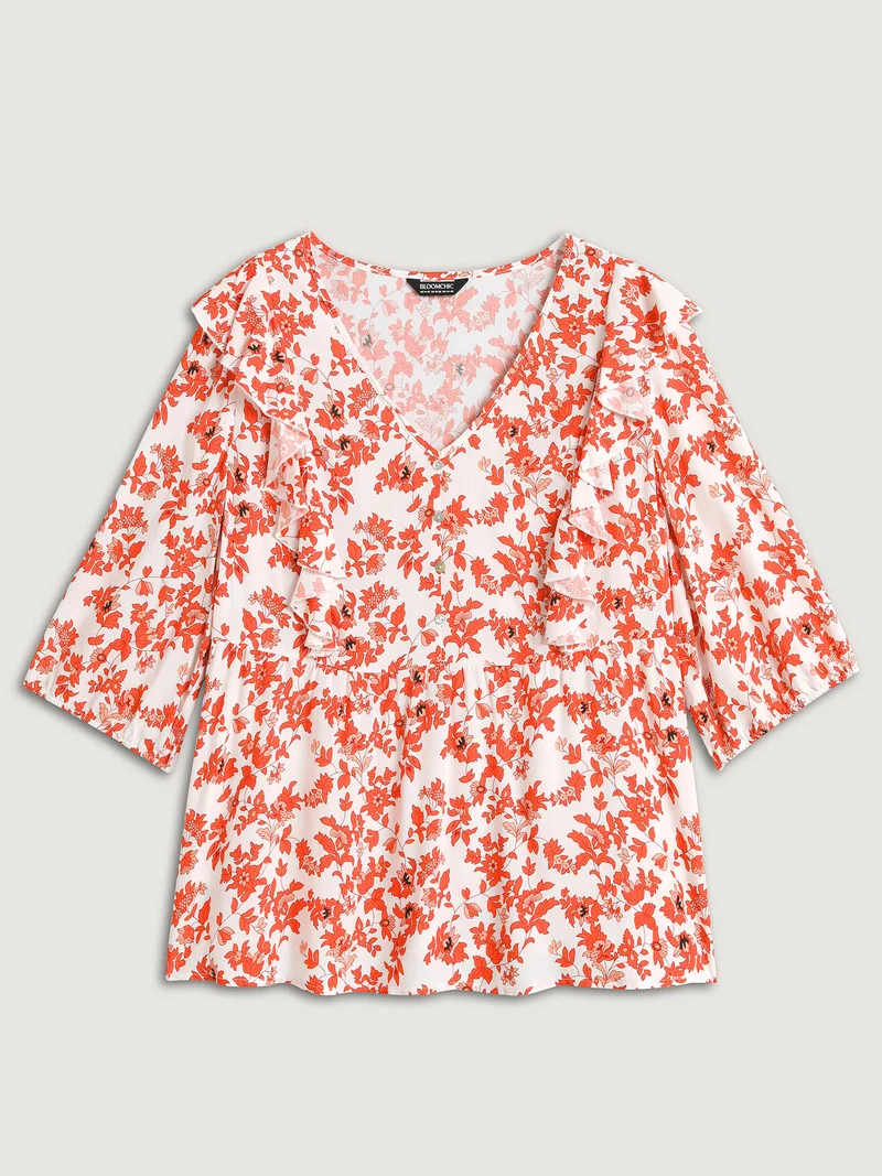 Sunkissed Florals Ruffled Trim Blouse