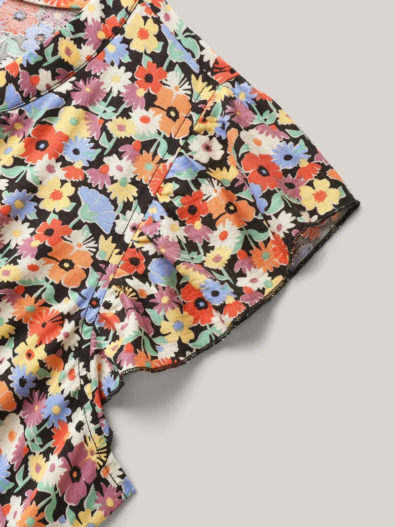 Rayon Colorful Floral Print Tiered Pockets Midi Dress