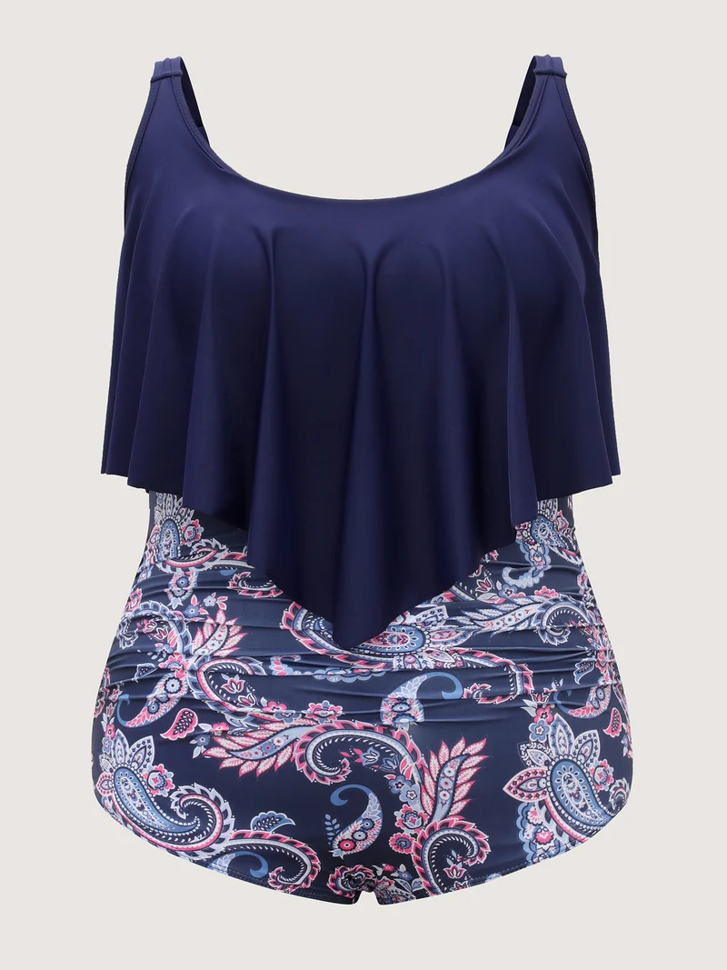 Paisley Print Ruched One-Piece Swimsuit