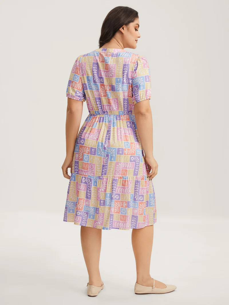 Rayon Floral Collage Stretchy Waist Midi Dress