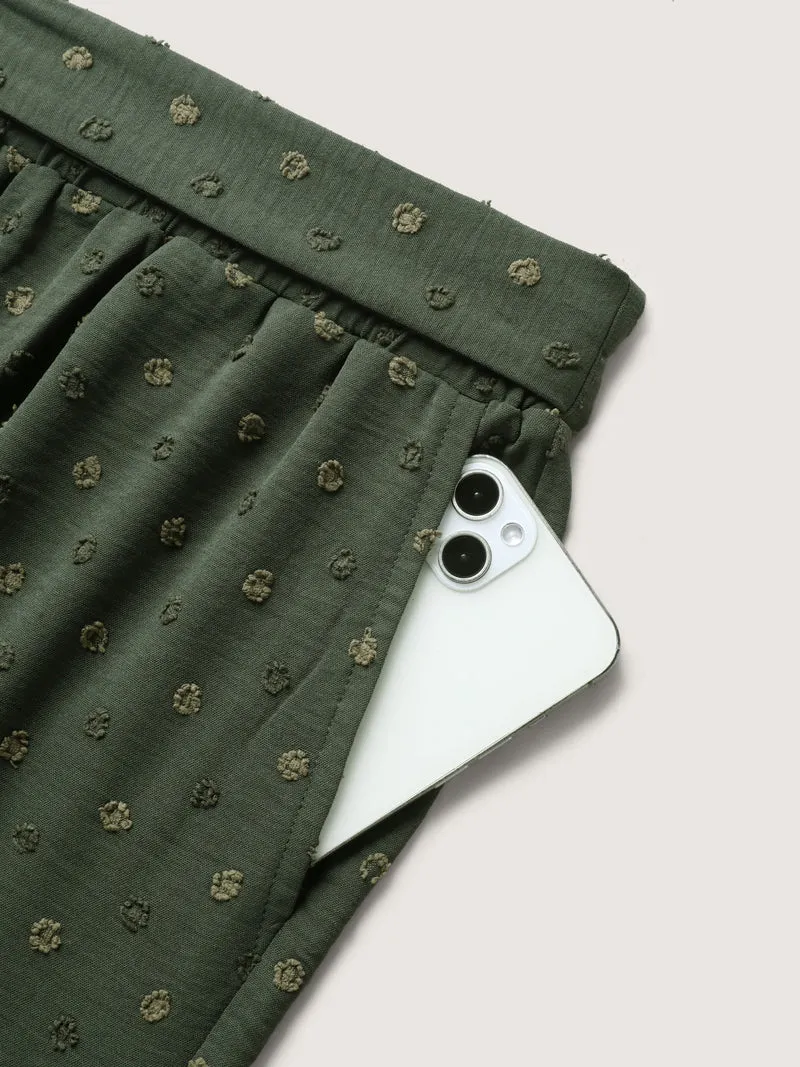 Textured Dots Belted Slit Flowy Pants